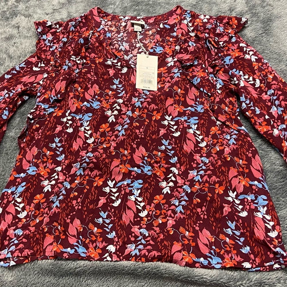 NWT Maroon Long Sleeve Blouse Sz S